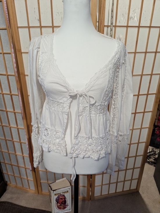 Free People Tops - Free People Cream Crochet Tie-Front Blouse